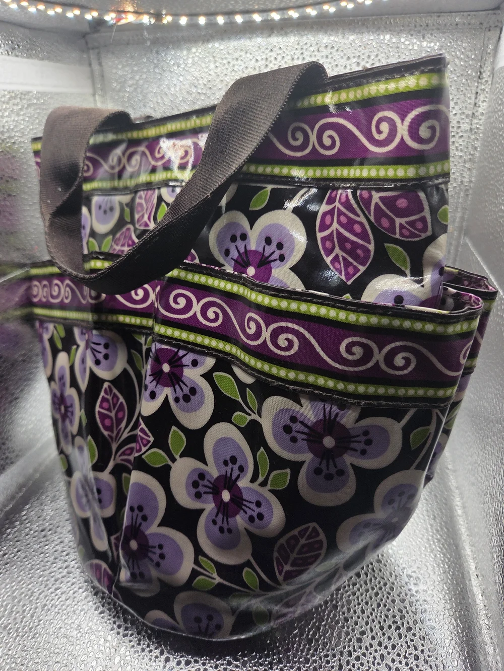 Purple Floral Tote Bag with Green Accents